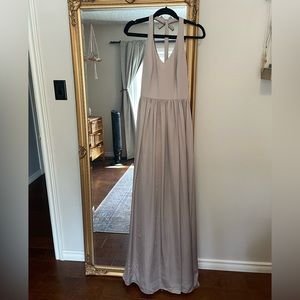 White by Vera Wang V neck halter gown bridesmaid dress
